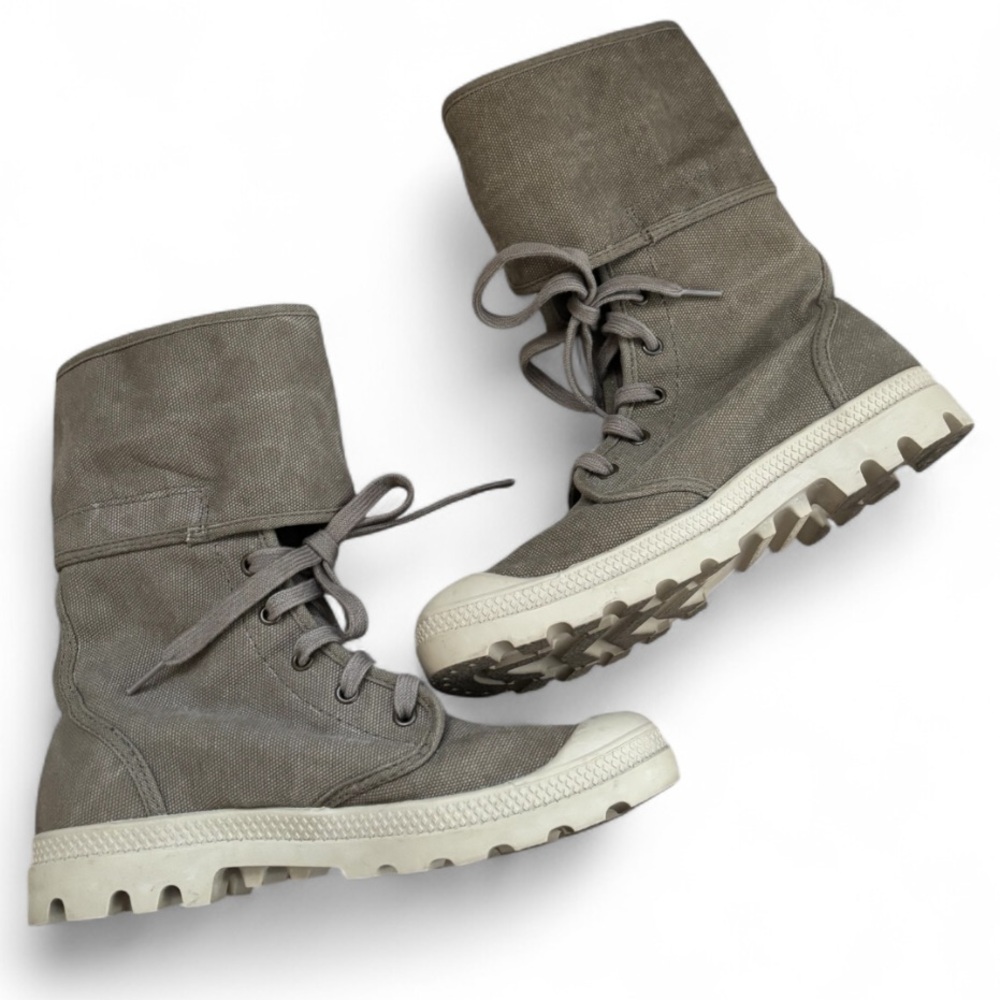 Palladium Pampa Pelaton Combat Boots Size 9 Women’s Beige Khaki Calf Buckles - Picture 2 of 12
